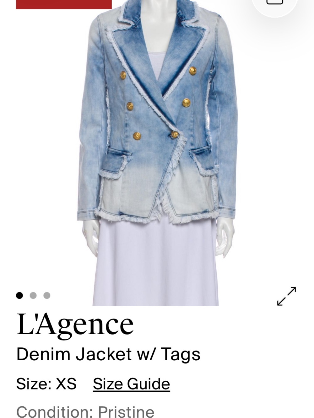 L'AGENCE Light Wash Denim Double-Breasted Blazer xs, pristine condition